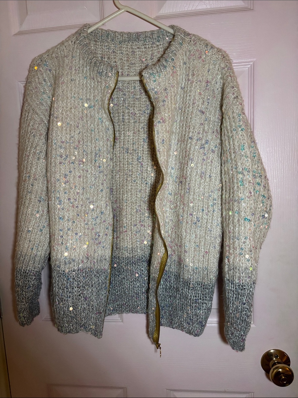 Cozy Sequin Ombre Knit Sweater - Cream and Gray